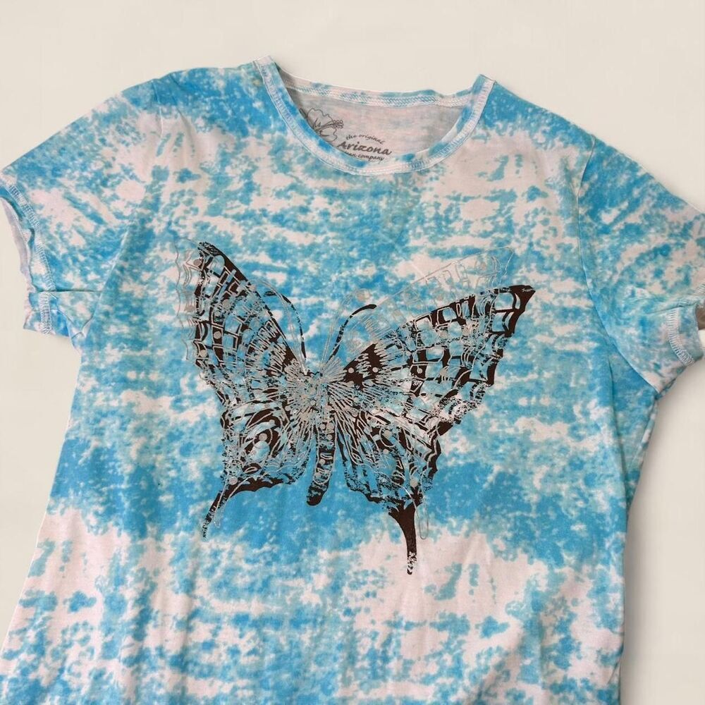 Y2K style Blue tie-dye butterfly graphic baby tee | small fairy core summer - Picture 2 of 5